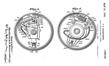 In US Patent 1,490,163, figure 3 shows the front-wheel drums, and figure 4 the rear drums.