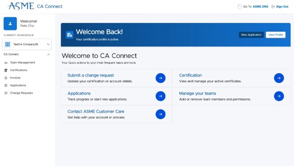 Navigate to the CA Connect home page.