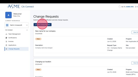 + New Change Request
